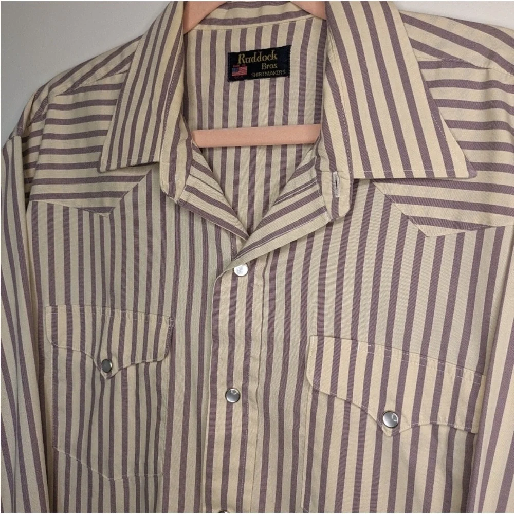 Ruddock Bros Shirtmakers Pinstripe Pearl Snap Western Button Up Vintage - Picture 8 of 9